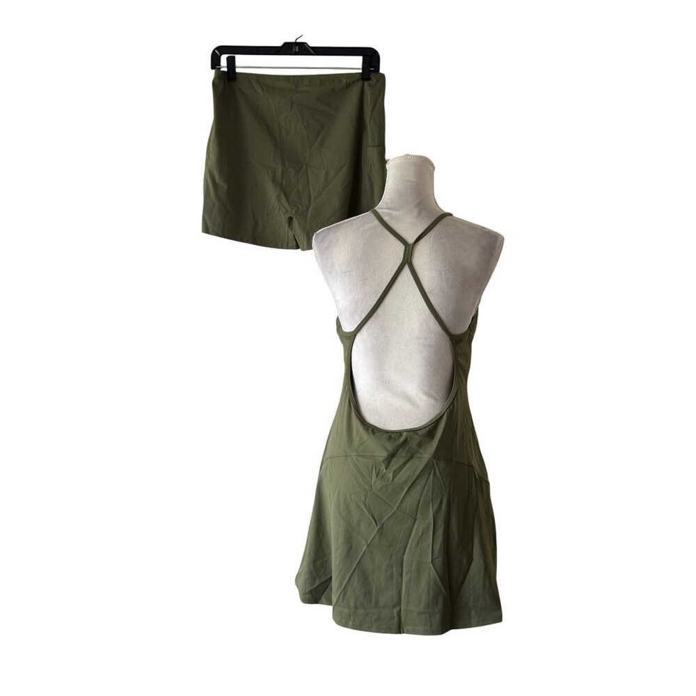 HALARA Olive Green Backless Skort Dress with Strappy Open Back